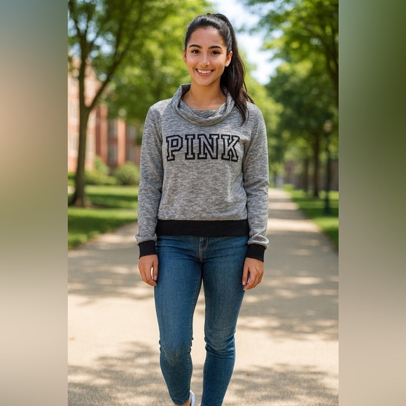 PINK Victoria’s Secret Black/Gray Cowl Neck Pullover Sweatshirt Women’s … - Picture 2 of 3